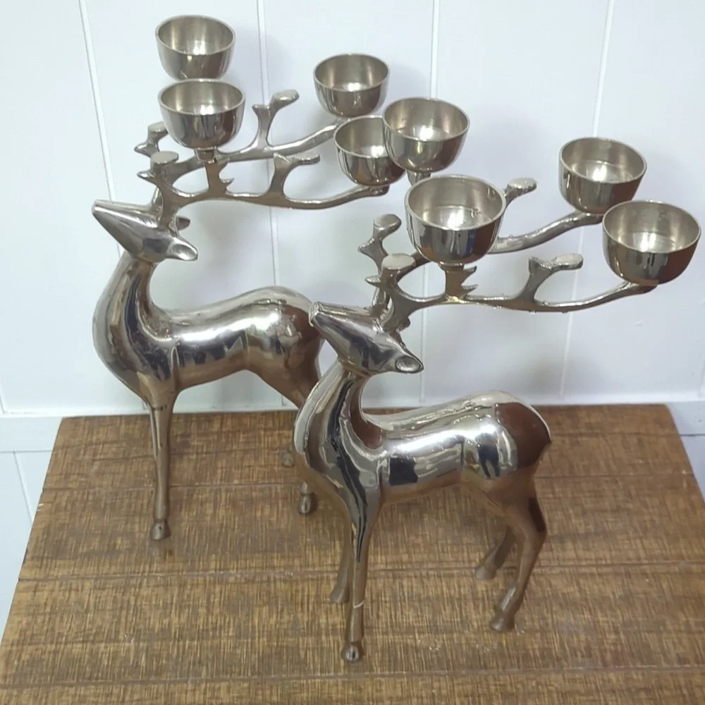 Vintage Chrome Reindeer Candelabra Set